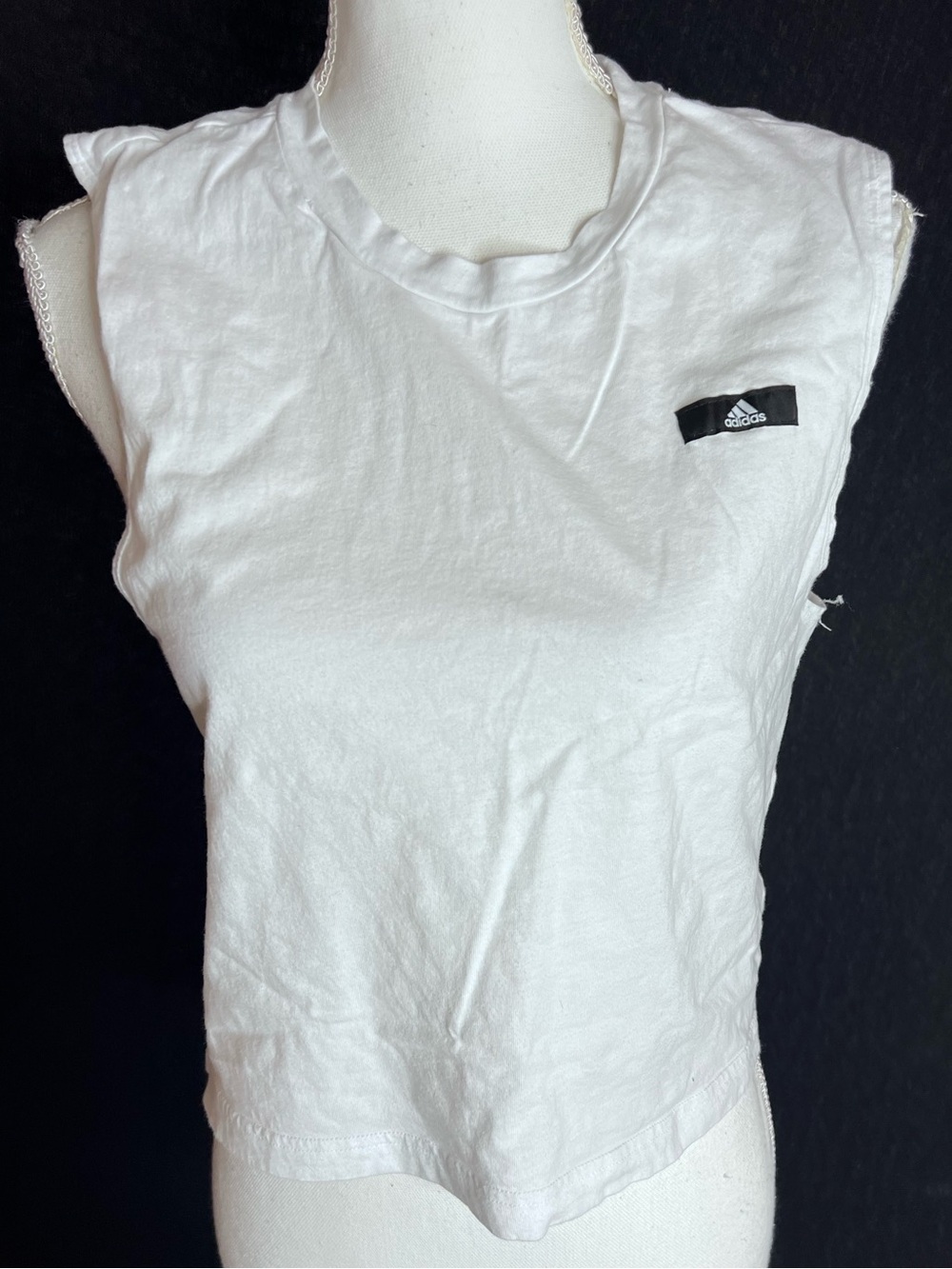 adidas White Cropped Muscle Tank with Black Logo Patch